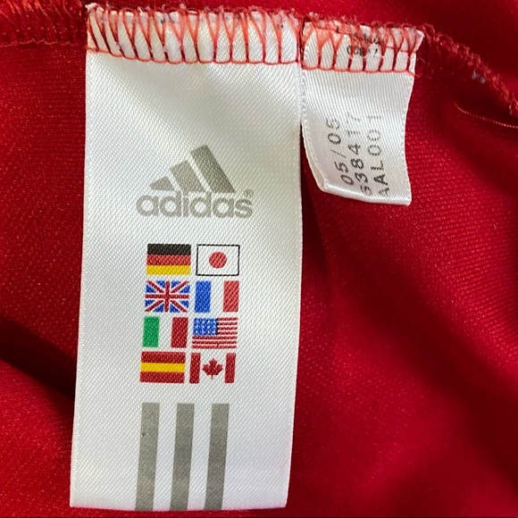 Adidas unisex red, white 3 stripes long sleeve zip up track top. Size XL. Used. - Picture 4 of 10